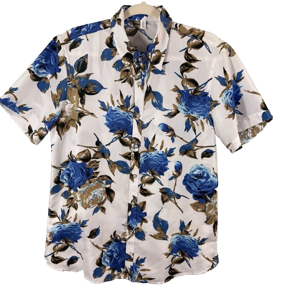 Hawaiian Coastal Blue‎ Floral Short Sleeve shirt SSLR Mens Collection White M